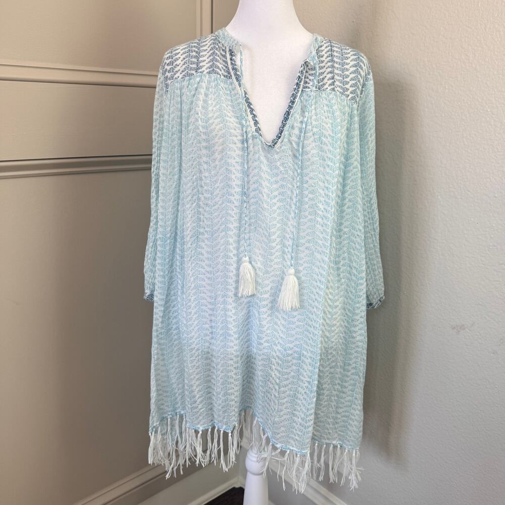Roberta Roller Rabbit Serafina Tunic Light Blue Gauzy Swim Cover-Up Tassel Hem M